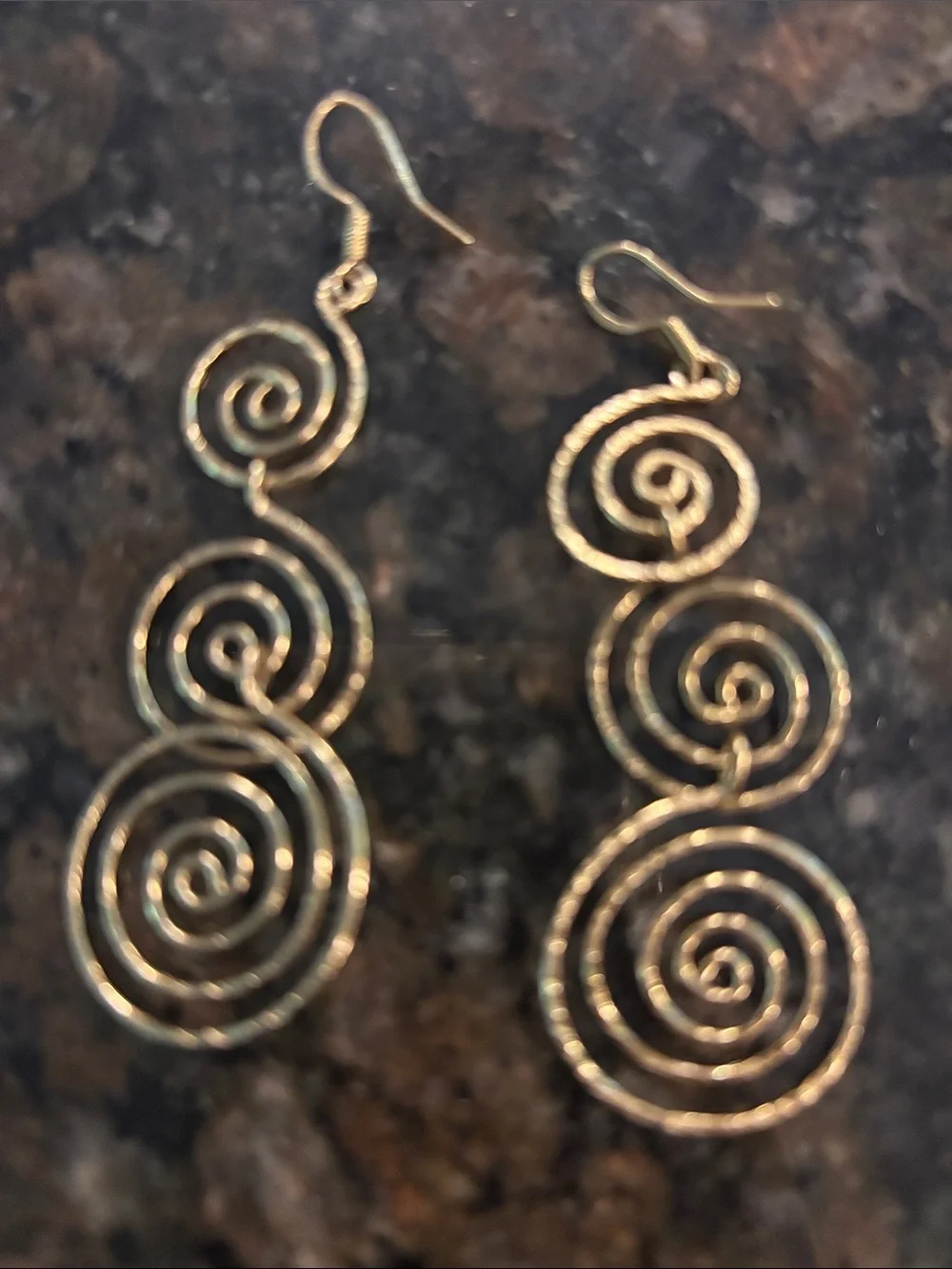 925 Sterling Silver Gold Tone Spiral Dangle Earrings Boho Artisan Statement